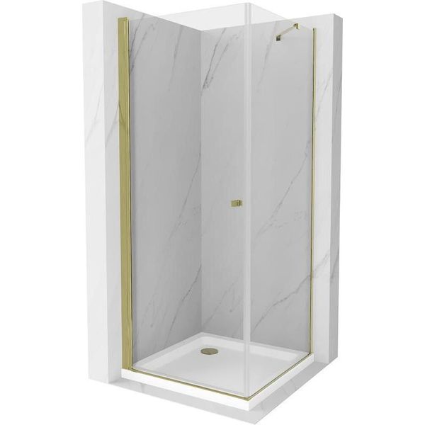 Mexen Pretoria Cabina Doccia A Battente 80 X 80 Cm, Trasparente, Oro + Piatto Doccia Flat - 852-080-080-50-00-4010-image