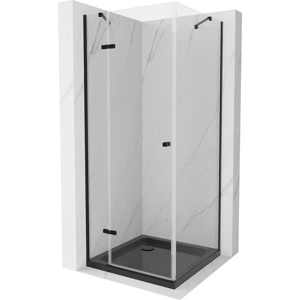 Mexen Roma Cabina Doccia A Battente 90 X 90 Cm, Trasparente, Nero + Piatto Doccia Flat, Nero - 854-090-090-70-00-4070B-image