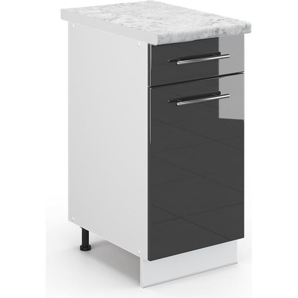 Vicco Mobiletto Base Per Cucina Fame-Line, 40 Cm , Pt Marmo, Antracite Lucido/Bianco-image