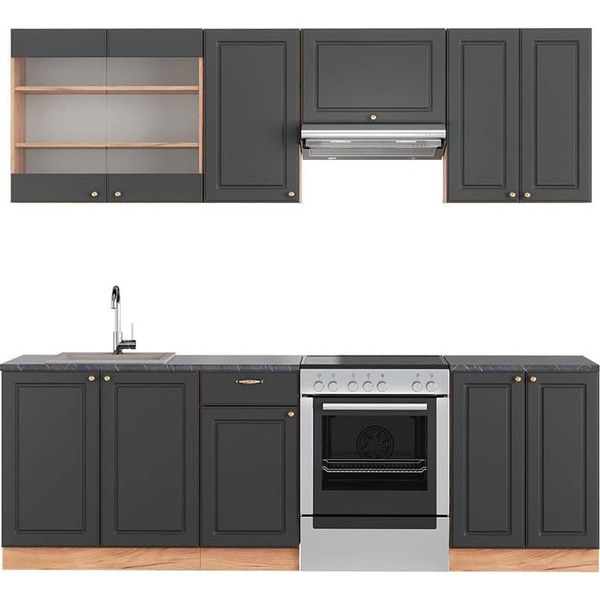 Vicco Cucina Componibile Fame-Line, 240 Cm , Pt Antracite, Antracite Country House/Oro Kraft Oak-image