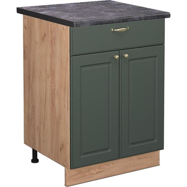 Vicco Mobiletto Base Per Cucina Fame-Line, 60 Cm Con Cassetto, Pt Antracite, Verde-Oro Country House/Quercia Dorata-image