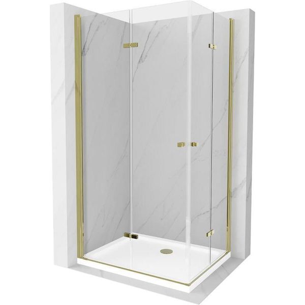 Mexen Lima Duo Cabina Doccia Pieghevole 90 X 80 Cm, Trasparente, Dorata + Piatto Doccia Flat - 856-090-080-50-02-4010G-image