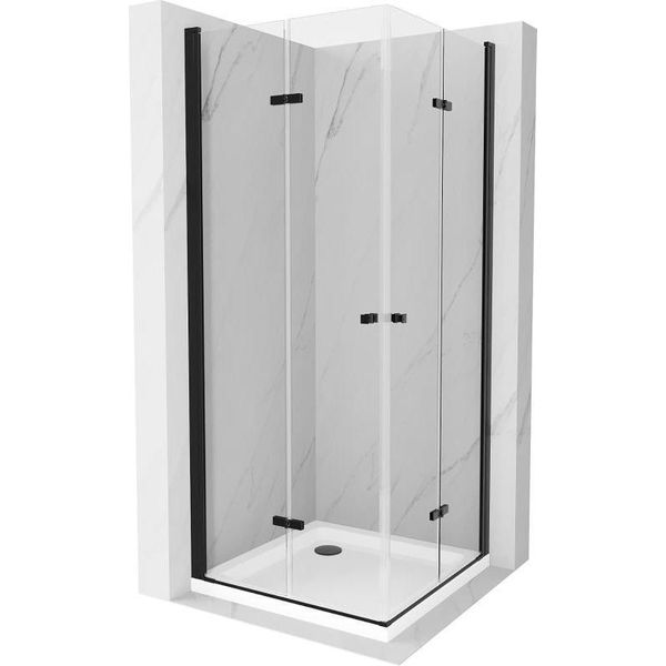 Mexen Lima Duo Cabina Doccia Pieghevole 90 X 90 Cm, Trasparente, Nera + Piatto Doccia Flat - 856-090-090-70-02-4010B-image