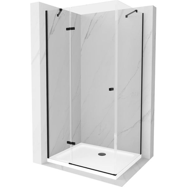 Mexen Roma Cabina Doccia A Battente 90 X 110 Cm, Trasparente, Nera + Piatto Doccia Flat, Bianco - 854-090-110-70-00-4010B-image