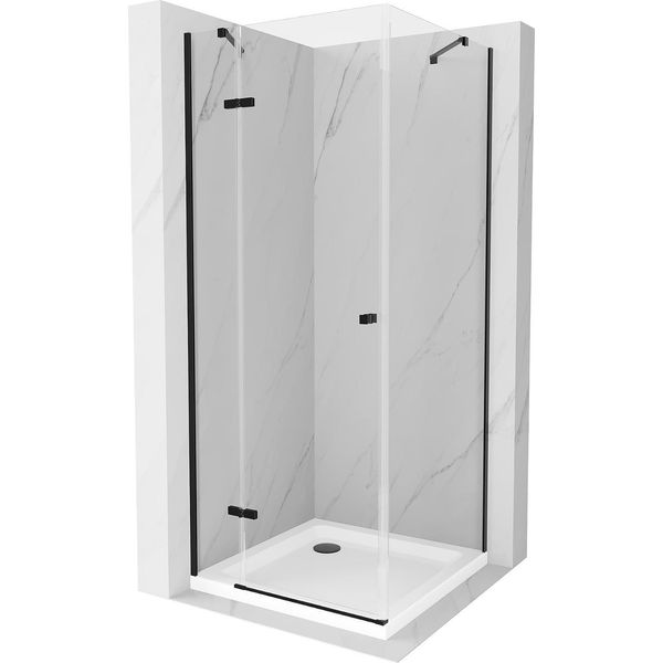 Mexen Roma Cabina Doccia A Battente 100 X 100 Cm, Trasparente, Nera + Piatto Doccia Flat, Bianco - 854-100-100-70-00-4010B-image