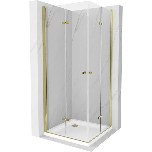 Mexen Lima Duo Cabina Doccia Pieghevole 90 X 90 Cm, Trasparente, Oro + Piatto Doccia Flat - 856-090-090-50-02-4010G-image