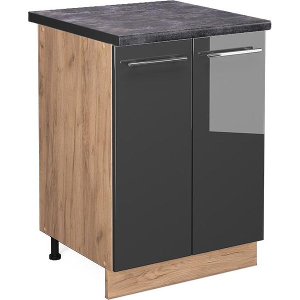 Vicco Mobiletto Base Cucina Fame-Line, 60 Cm , Pt Antracite, Antracite Lucido/Quercia Dorata-image