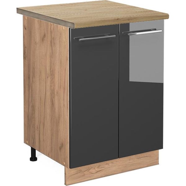 Vicco Mobiletto Base Cucina Fame-Line, 60 Cm , Pt Rovere, Antracite Lucido/Quercia Dorata-image