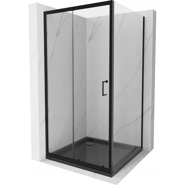 Mexen Apia Cabina Doccia Scorrevole 90 X 90 Cm, Trasparente, Nero + Piatto Flat, Nero - 840-090-090-70-00-4070B-image