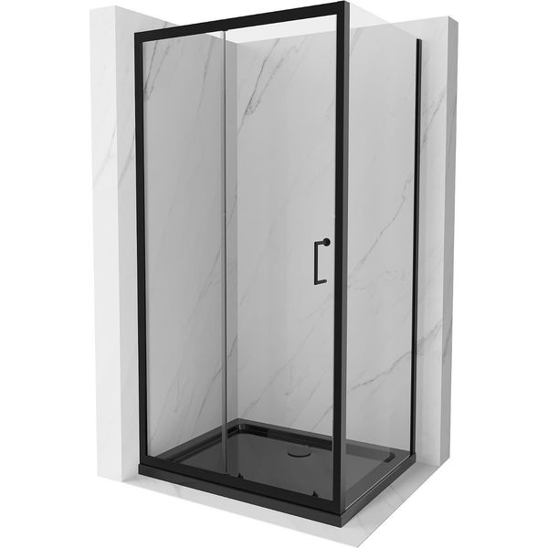 Mexen Apia Cabina Doccia Scorrevole 120 X 90 Cm, Trasparente, Nera + Piatto Doccia Flat, Nero - 840-120-090-70-00-4070B-image