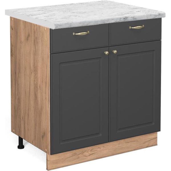 Vicco Mobiletto Base Per Cucina Fame-Line, 80 Cm , Pt Marmo, Antracite-Oro/Quercia Dorata-image