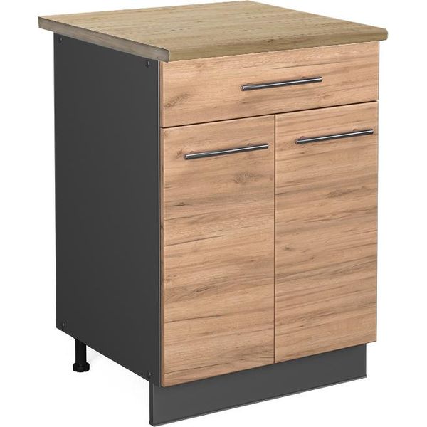 Vicco Mobiletto Base Per Cucina Fame-Line, 60 Cm Con Cassetto, Pt Rovere, Quercia Dorata/Antracite-image