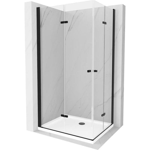 Mexen Lima Duo Cabina Doccia Pieghevole 90 X 80 Cm, Trasparente, Nera + Piatto Doccia Flat - 856-090-080-70-02-4010B-image