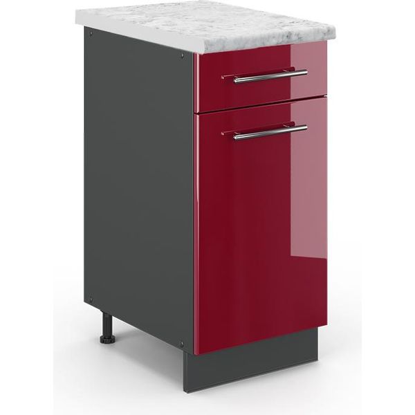 Vicco Mobiletto Base Per Cucina Fame-Line, 40 Cm , Pt Marmo, Rosso Bordeaux Lucido/Antracite-image