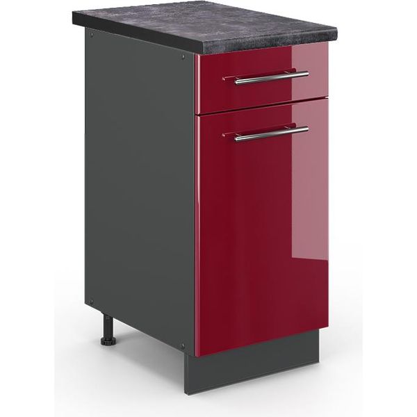 Vicco Mobiletto Base Per Cucina Fame-Line, 40 Cm , Pt Antracite, Rosso Bordeaux Lucido/Antracite-image