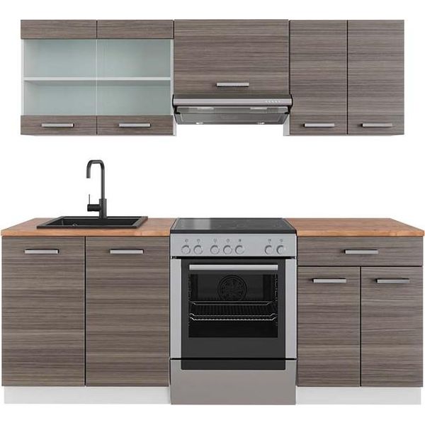 Vicco Cucina Componibile R-Line, 200 Cm , Pt Rovere, Grigio Prezioso/Bianco-image