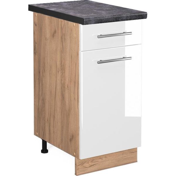 Vicco Mobiletto Base Per Cucina Fame-Line, 40 Cm , Pt Antracite, Bianco Lucido/Quercia Dorata-image