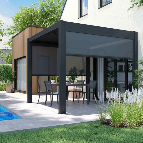 Pergola Bioclimatica Autoportante 3X3M E 2 Tende 2,66 X 2,34M - Oviala Athenes-image