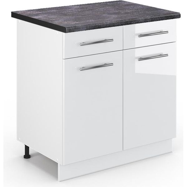 Vicco Mobiletto Base Per Cucina Fame-Line, 80 Cm , Pt Antracite, Bianco Lucido/Bianco-image