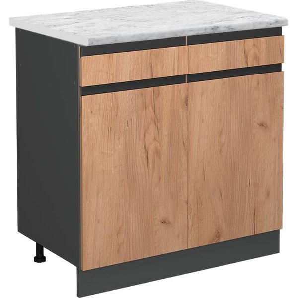 Vicco Mobiletto Base Per Cucina R-Line, 80 Cm Pl Marmo, Quercia Dorata/Antracite-image