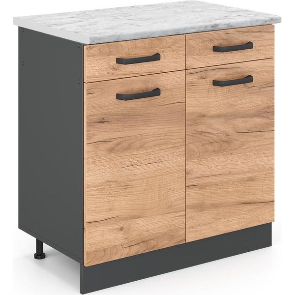 Vicco Mobiletto Base Per Cucina R-Line, 80 Cm Pl Marmo, Quercia Dorata/Antracite-image
