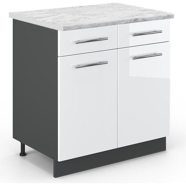 Vicco Mobiletto Base Per Cucina Fame-Line, 80 Cm , Pt Marmo, Bianco Lucido/Antracite-image
