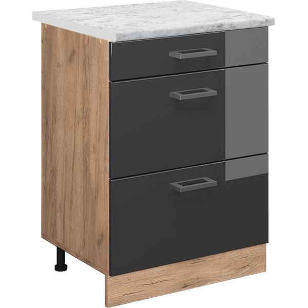 Vicco Mobiletto Base Per Cucina R-Line, 60 Cm Pl Marmo, Antracite Lucido/Quercia Dorata-image