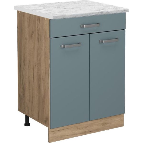 Vicco Mobiletto Base Per Cucina R-Line, 60 Cm Pl Marmo, Grigio-Blu/Quercia Dorata-image