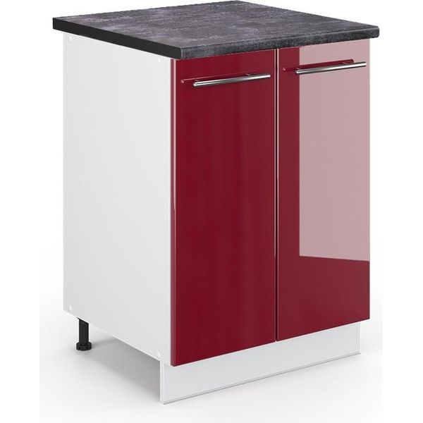 Vicco Mobiletto Base Cucina Fame-Line, 60 Cm , Pt Antracite, Rosso Bordeaux Lucido/Bianco-image