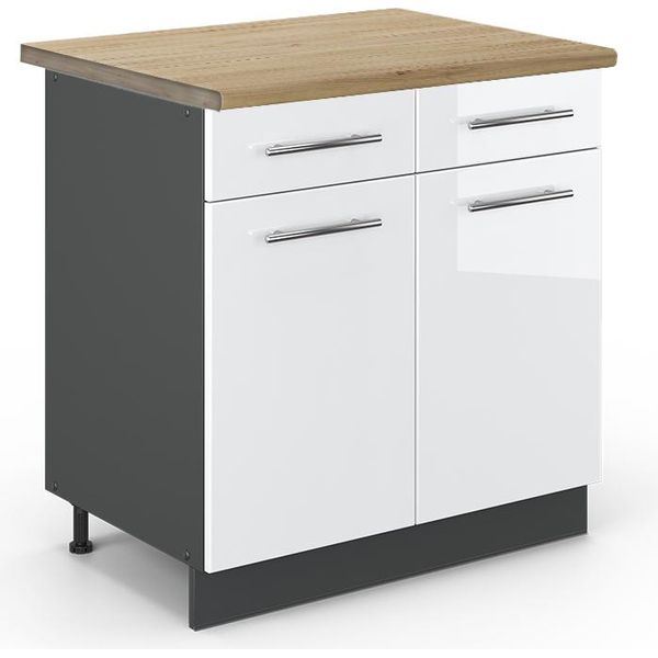 Vicco Mobiletto Base Per Cucina Fame-Line, 80 Cm , Pt Rovere, Bianco Lucido/Antracite-image