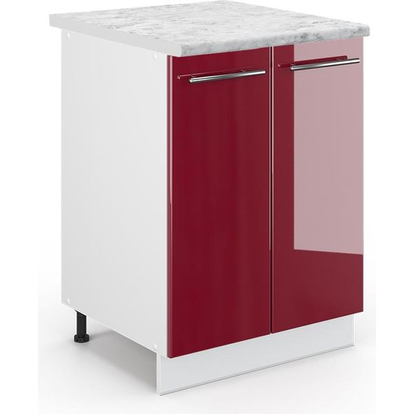 Vicco Mobiletto Base Cucina Fame-Line, 60 Cm , Pt Marmo, Rosso Bordeaux Lucido/Bianco-image