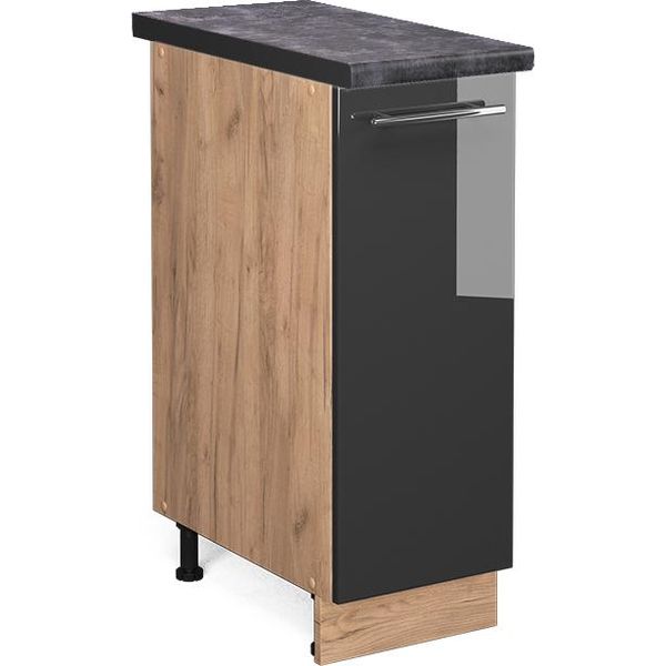 Vicco Armadio Cucina Dispensa Alto Fame-Line, 30 Cm , Pt Antracite, Antracite Lucido/Quercia Dorata-image