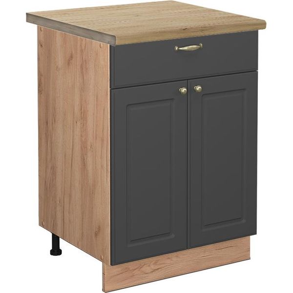 Vicco Mobiletto Base Per Cucina Fame-Line, 60 Cm Con Cassetto, Pt Rovere, Antracite-Oro/Quercia Dorata-image