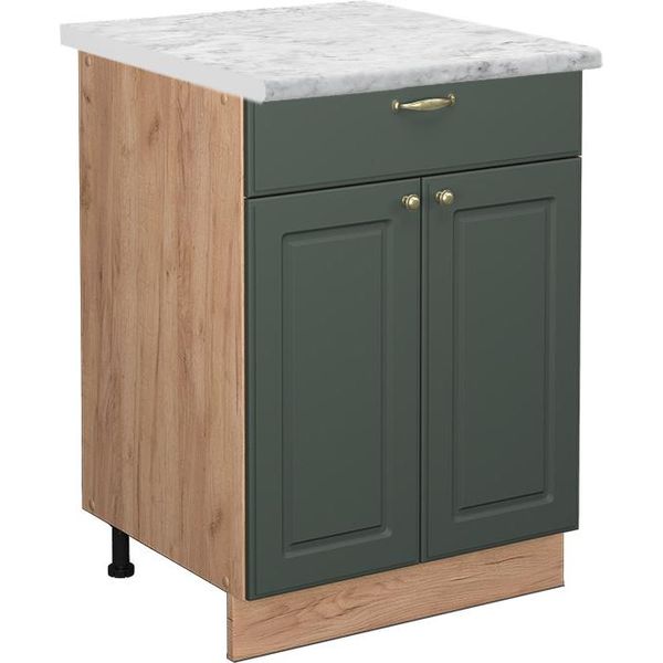 Vicco Mobiletto Base Per Cucina Fame-Line, 60 Cm Con Cassetto, Pt Marmo, Verde-Oro Country House/Quercia Dorata-image