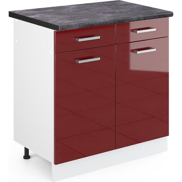 Vicco Mobiletto Base Per Cucina R-Line, 80 Cm , Pl Antracite, Rosso Lucido/Bianco-image