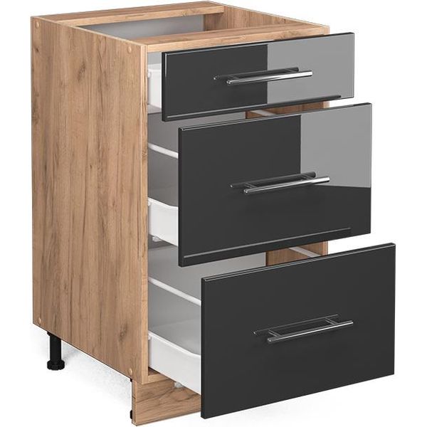 Vicco Mobiletto Base Per Cucina Fame-Line, 50 Cm , Pt Antracite, Antracite Lucido/Quercia Dorata-image