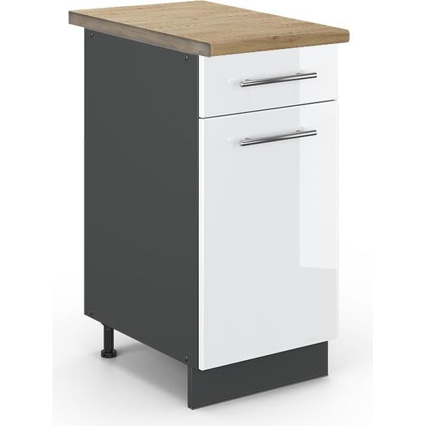 Vicco Mobiletto Base Per Cucina Fame-Line, 40 Cm , Pt Rovere, Bianco Lucido/Antracite-image