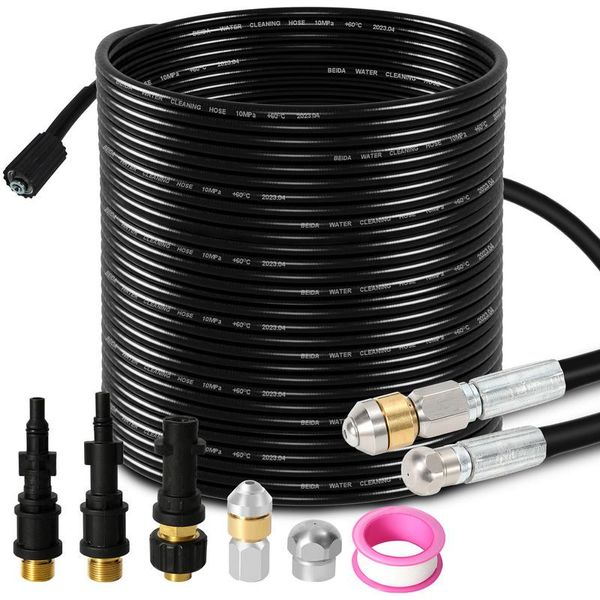 Set Di Tubi Tolletour Per La Pulizia Dei Tubi 30M, Con Ugelli Rigidi + Rotanti, 3 Adattatori, Per Idropulitrici Standard, Set Universale Per La Pulizia Dei Tubi-image