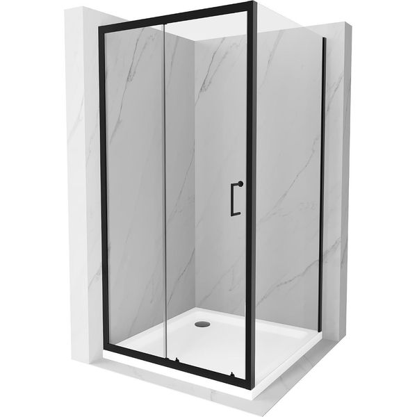 Mexen Apia Cabina Doccia Scorrevole 90 X 90 Cm, Trasparente, Nero + Piatto Flat, Bianco- 840-090-090-70-00-4010B-image
