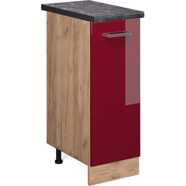 Vicco Armadio Cucina Dispensa Alto R-Line, 30 Cm , Pl Antracite, Rosso Lucido/Quercia Dorata-image