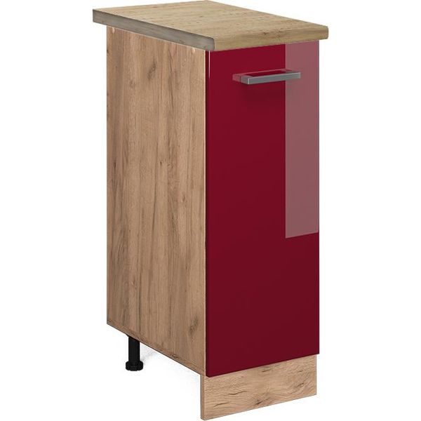 Vicco Armadio Cucina Dispensa Alto R-Line, 30 Cm , Pl Rovere, Rosso Lucido/Quercia Dorata-image