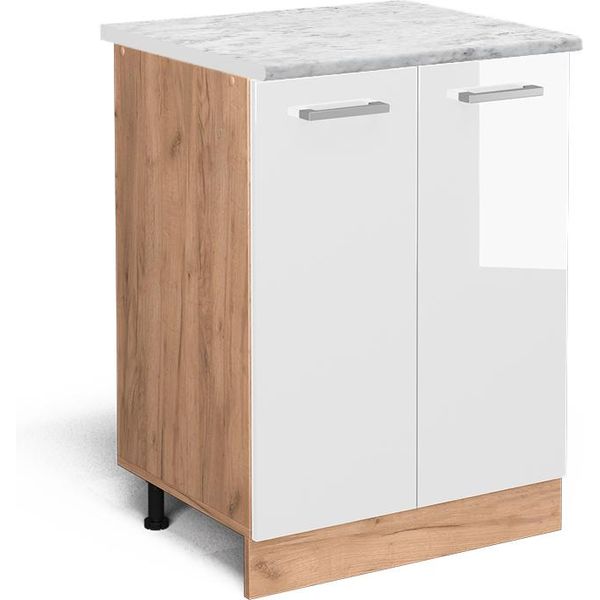 Vicco Mobiletto Base Cucina R-Line, 60 Cm Pl Marmo, Bianco Lucido/Quercia Dorata-image