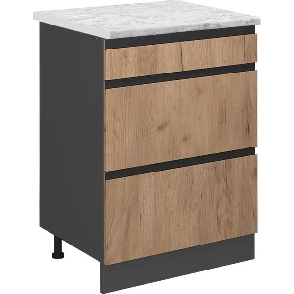 Vicco Mobiletto Base Per Cucina R-Line, 60 Cm Pl Marmo, Quercia Dorata/Antracite-image