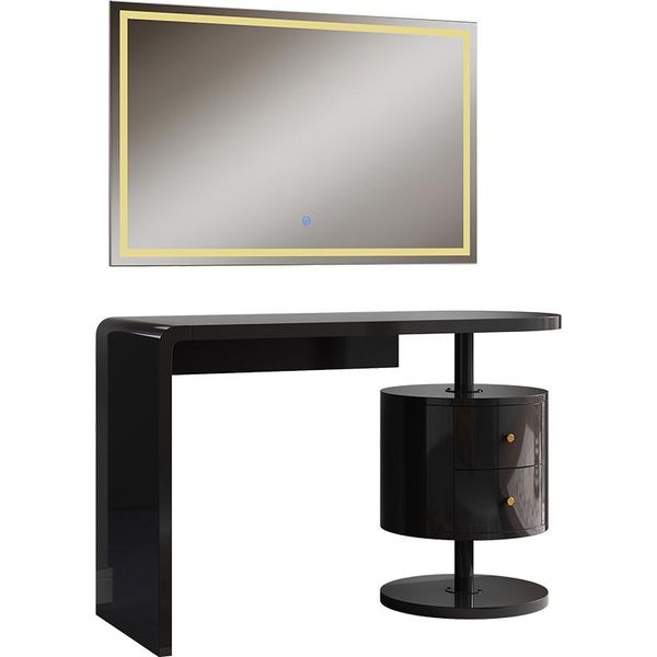 Vicco Tavolo Da Toeletta Lara, 120 Cm Con Specchio A Led, Nero Lucido-image