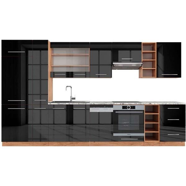 Vicco Cucina Componibile Fame-Line, 355 Cm , Pt Marmo, Antracite Lucido/Oro Power Oak/Quercia Dorata-image
