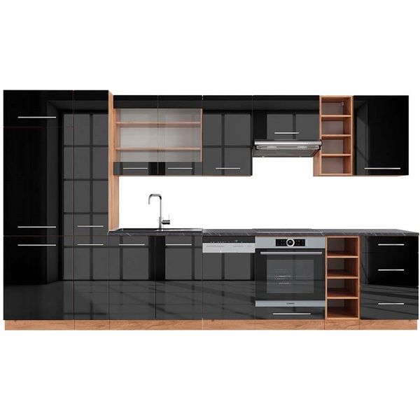 Vicco Cucina Componibile Fame-Line, 355 Cm , Pt Antracite, Antracite Lucido/Oro Power Oak/Quercia Dorata-image