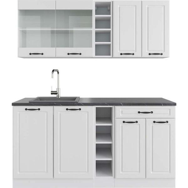Vicco Cucina Completa R-Line, 160 Cm , Pt Antracite, Casa Di Campagna Bianca/Bianco-image