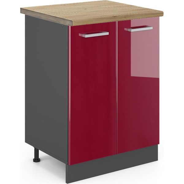 Vicco Mobiletto Base Cucina R-Line, 60 Cm , Pl Rovere, Rosso Lucido/Antracite-image