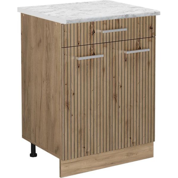 Vicco Mobiletto Base Per Cucina R-Line, 60 Cm Pt Marmo, Rovere Artigianale/Quercia Dorata-image