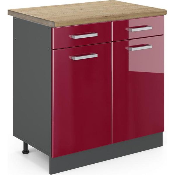 Vicco Mobiletto Base Per Cucina R-Line, 80 Cm , Pl Rovere, Rosso Lucido/Antracite-image